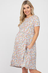 Light Blue Floral Basic Maternity Dress