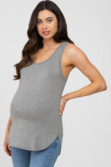 Heather Grey Curved Hem Maternity Tank Top