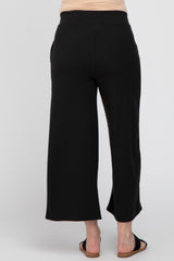 Black Ribbed Cropped Wide Leg Maternity Pants