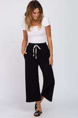 Black Ribbed Cropped Wide Leg Maternity Pants
