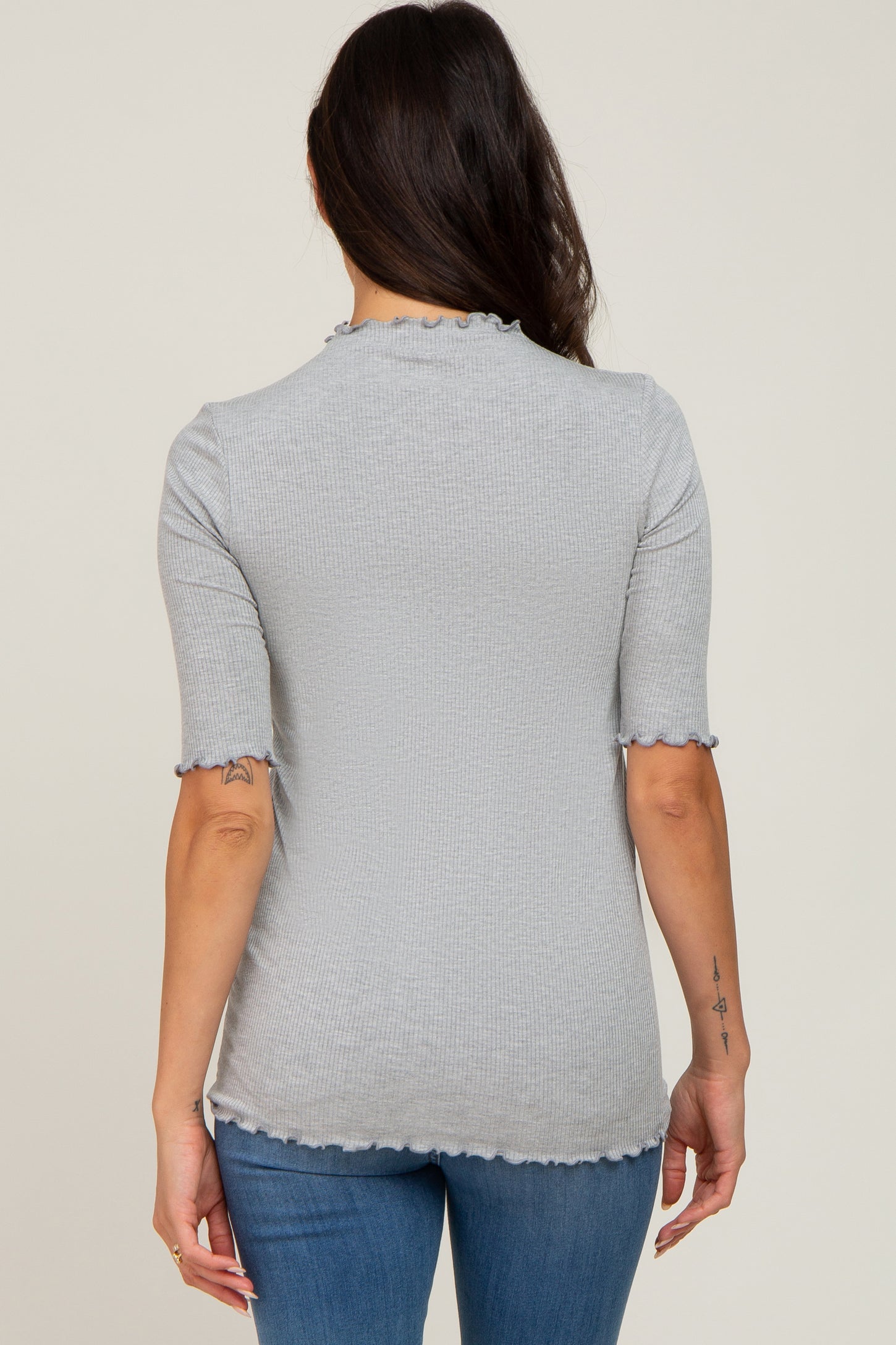PinkBlush Heather Grey Lettuce Hem Fitted Top