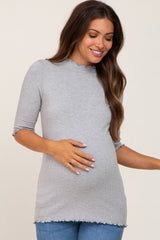 PinkBlush Heather Grey Lettuce Hem Fitted Maternity Top