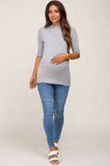 PinkBlush Heather Grey Lettuce Hem Fitted Maternity Top