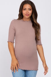 Brown Lettuce Hem Fitted Maternity Top