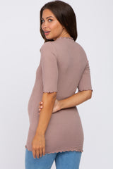 Brown Lettuce Hem Fitted Maternity Top