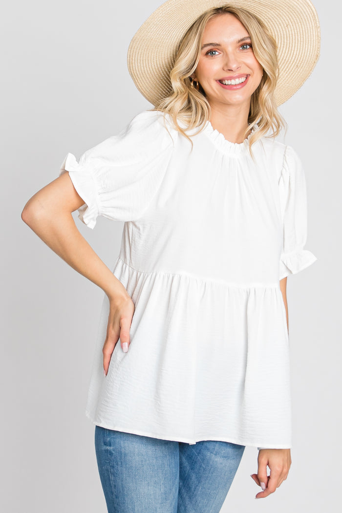 White Ruffle Trim Blouse