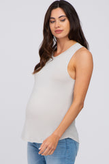 Grey Solid Sleeveless Maternity Top