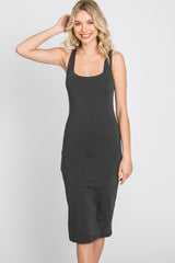 Charcoal Basic Sleeveless Fitted Dress