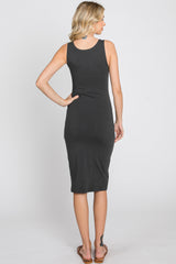 Charcoal Basic Sleeveless Fitted Dress