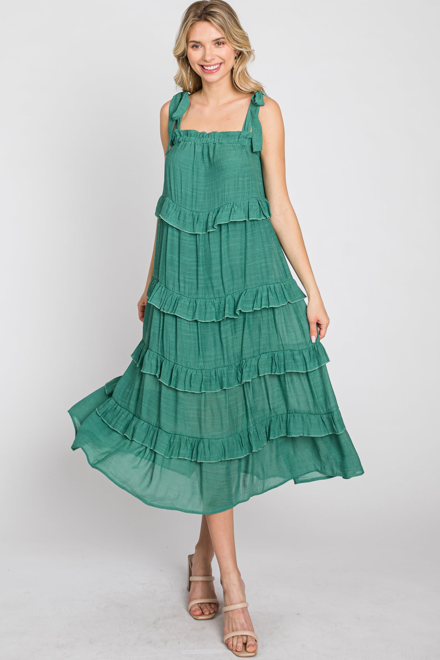 Green Ruffle Tiered Midi Dress