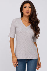 Heather Grey Ribbed Lace Trim Maternity Top