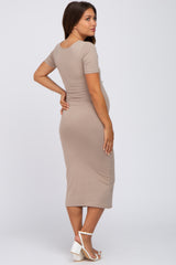 Taupe Fitted Maternity Midi Dress