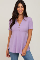 PinkBlush Lavender Ribbed Button Accent Blouse