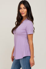 PinkBlush Lavender Ribbed Button Accent Blouse