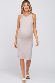 Grey Ribbed Sleeveless Maternity Dress