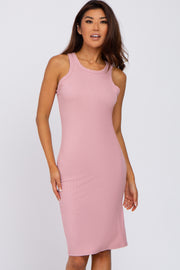 Pink Ribbed Sleeveless Dress