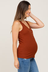 Camel Ribbed Button Front Maternity Tank Top