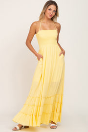 Yellow Halter Smocked Maxi Dress