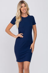 Navy Blue Ribbed Fitted Dress