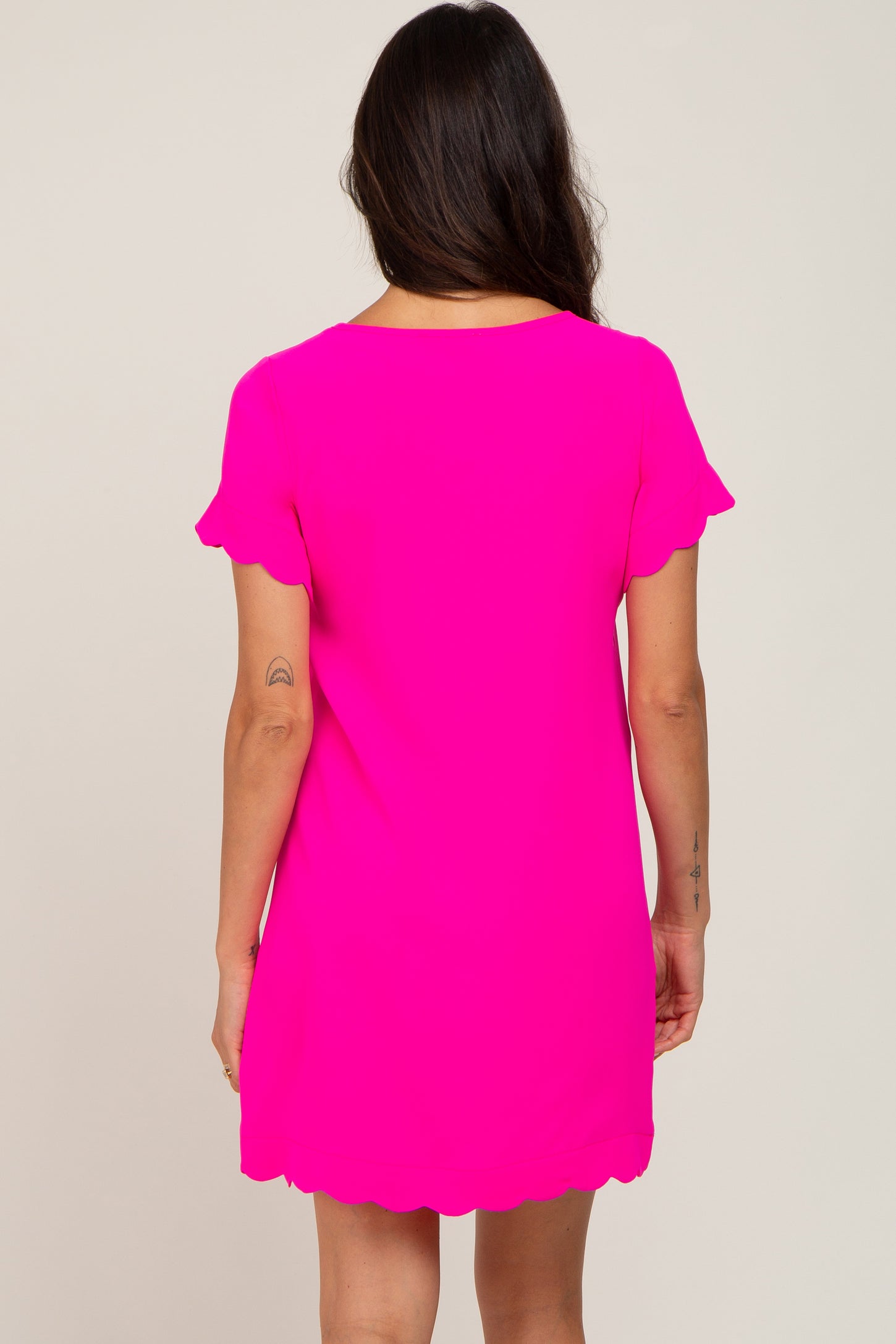Fuchsia Scalloped Shift Dress