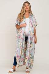 Light Blue Floral Side Slit Maternity Cover-Up