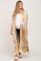 Yellow Floral Side Slit Maternity Cover-Up