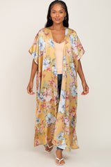 Yellow Floral Side Slit Maternity Cover-Up