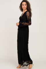 PinkBlush Black Lace Mesh Overlay Long Sleeve Maxi Dress