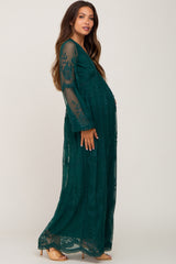 PinkBlush Forest Green Lace Mesh Overlay Long Sleeve Maternity Maxi Dress