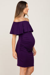Purple Off Shoulder Fitted Maternity Dress