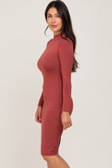 Rust Mock Neck Fitted Dress