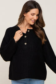 Black Open Knit Button Front Maternity Sweater
