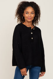 Black Open Knit Button Front Sweater