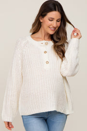 Ivory Open Knit Button Front Maternity Sweater