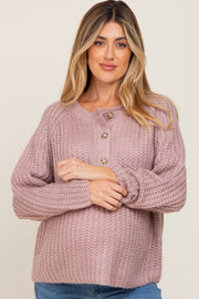 Mauve Open Knit Button Front Maternity Sweater