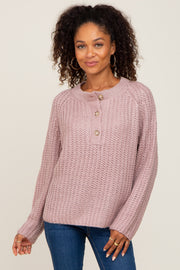 Mauve Open Knit Button Front Sweater