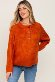 Rust Open Knit Button Front Maternity Sweater
