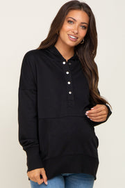 Black Snap Front Button Maternity Hoodie