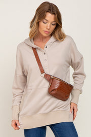 Taupe Snap Front Button Hoodie