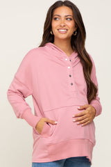 Mauve Snap Front Button Maternity Hoodie