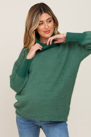 Forest Green Fuzzy Knit Turtleneck Maternity Sweater