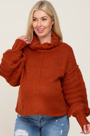 Rust Turtle Neck Contrast Knit Maternity Sweater