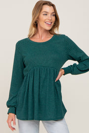 Forest Green Knit Ribbed Babydoll Top