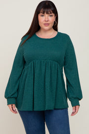 Forest Green Knit Ribbed Babydoll Plus Top