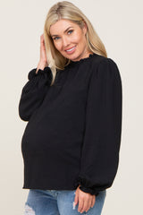 Black Ruffle Neck Maternity Long Sleeve Blouse