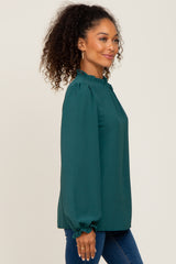 Forest Green Ruffle Neck Long Sleeve Blouse