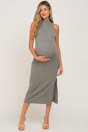 Olive Knit Mock Neck Maternity Midi Dress