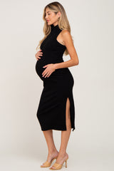 Black Knit Mock Neck Maternity Midi Dress