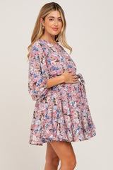 Mauve Floral Maternity Mini Dress