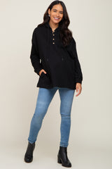 Black Button Front Hooded Maternity Top